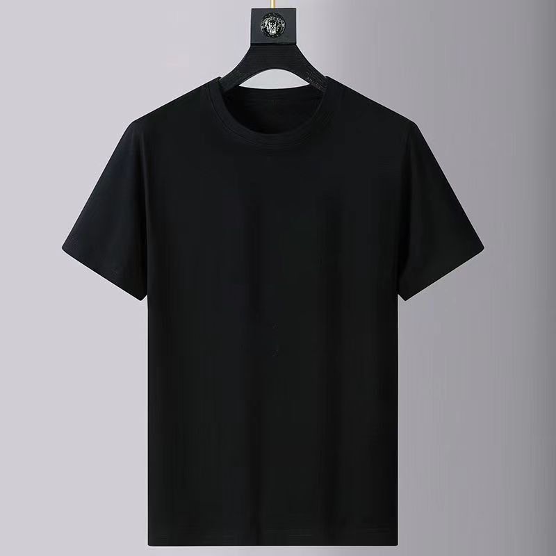 Douyin live broadcast 230g Xinjiang cotton cotton short-sleeved T-shirt round neck white undershirt blank shirt men's and women's fashion brand Black S