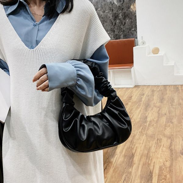 Women Bags Ladies Folds Design Small PU Leather Shoulder Bags Women Dumplings Handbags Travel Totes Fashion Clutch Bag Khaki one