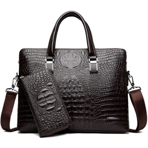 Men Briefcases Leather Crocodile Pattern Messenger Shoulder Bag Handbag Male Business Bags Casual Men Laptop Bag Tote Wallet Blue one