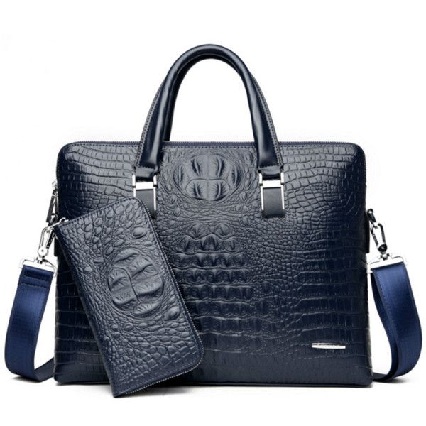 Men Briefcases Leather Crocodile Pattern Messenger Shoulder Bag Handbag Male Business Bags Casual Men Laptop Bag Tote Wallet Blue one