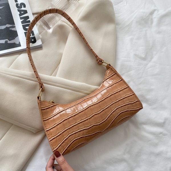 Women's Bags Shopping Bag Retro Casual Lady Underarm Handbag Stone Pattern Shoulder Bag Female Leather Solid Color Chain Bag White one