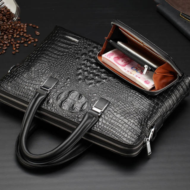 Men Briefcases Leather Crocodile Pattern Messenger Shoulder Bag Handbag Male Business Bags Casual Men Laptop Bag Tote Wallet Blue one