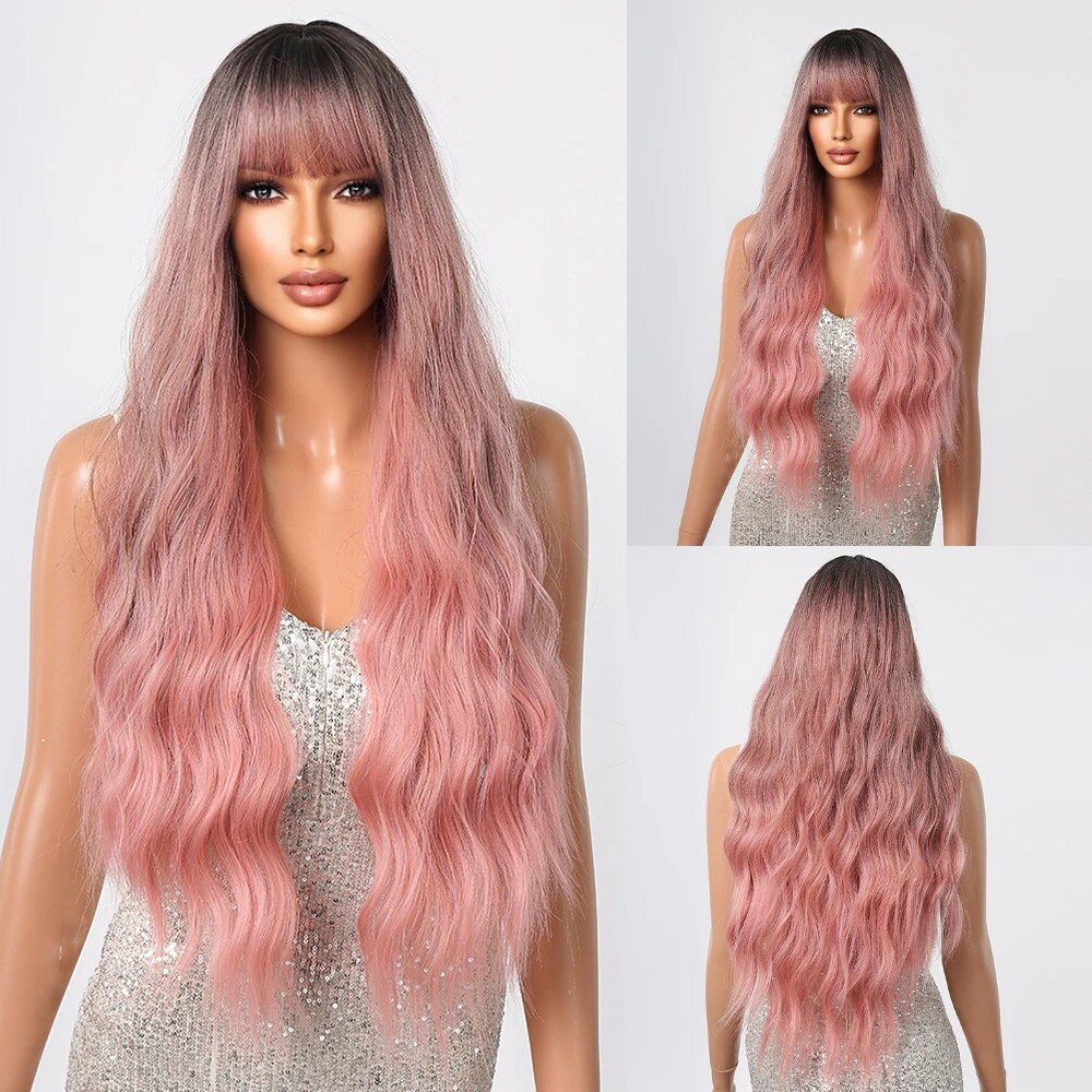 Breathable Long Curly Wigs with Bangs - Ideal for Cancer Patients and Fashion Enthusiasts Black as picture