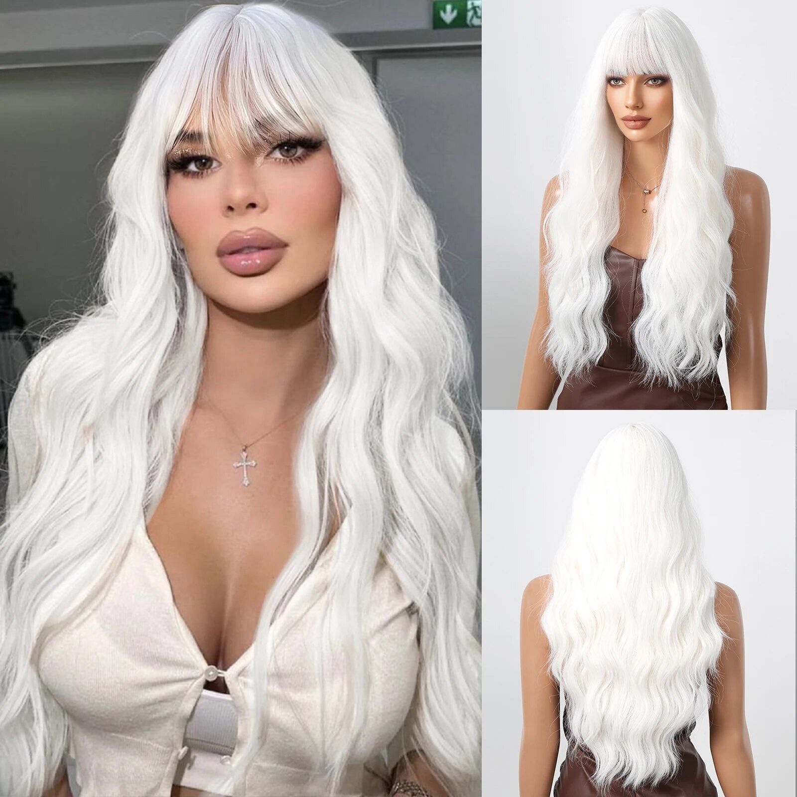 Breathable Long Curly Wigs with Bangs - Ideal for Cancer Patients and Fashion Enthusiasts Black as picture