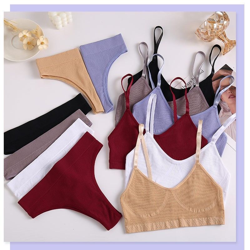 Spring and summer breathable women's sports yoga vest fitness integrated seamless thong bra set supports board processing
