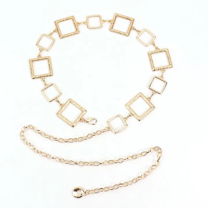 Golden square waist chain, women's Instagram style fashion accessories, dress, shirt, suit, belt decoration, waist cinching