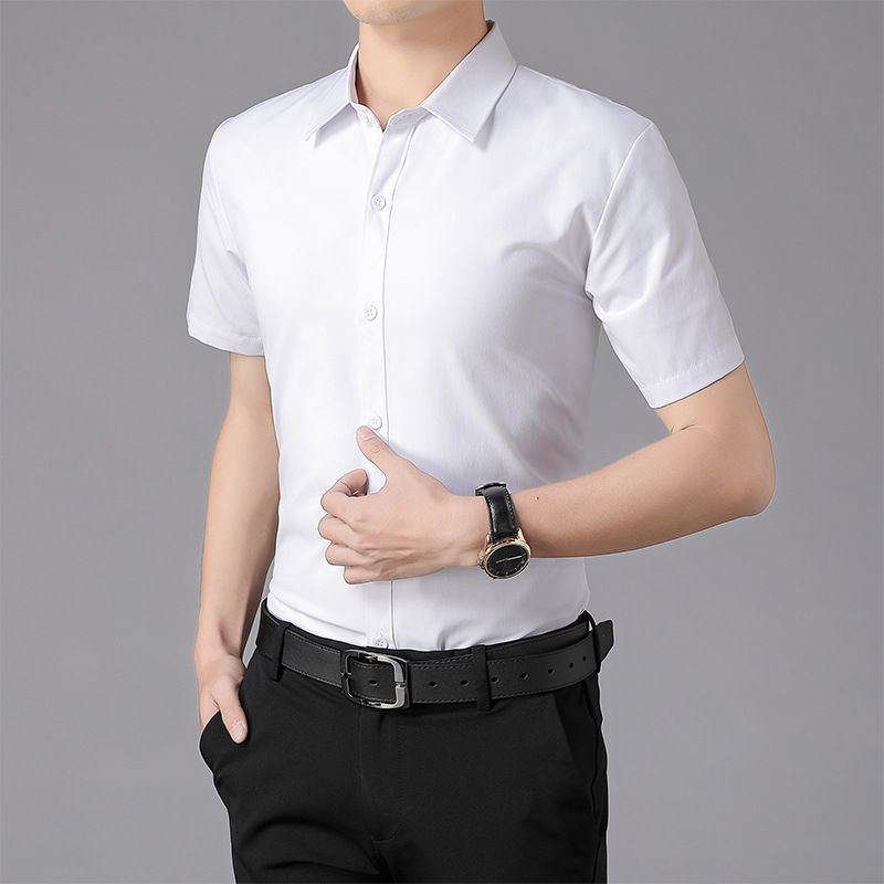 Summer casual short sleeved shirt men's half sleeved solid color business workwear shirt professional formal blue men's clothing inch clothes