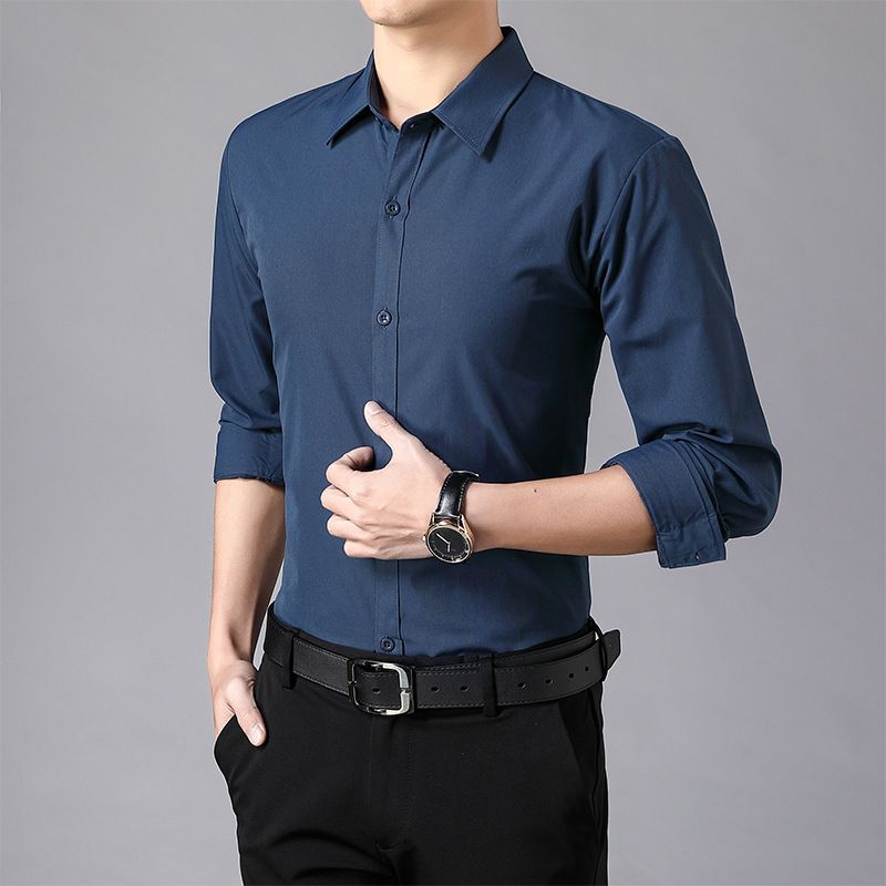 Summer casual short sleeved shirt men's half sleeved solid color business workwear shirt professional formal blue men's clothing inch clothes