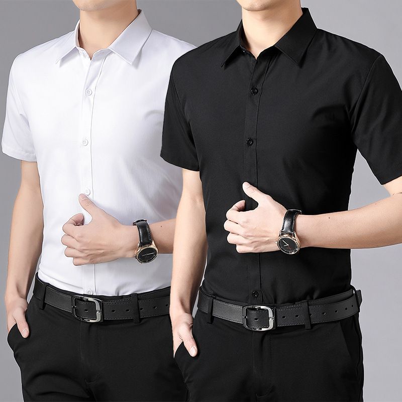 Summer casual short sleeved shirt men's half sleeved solid color business workwear shirt professional formal blue men's clothing inch clothes