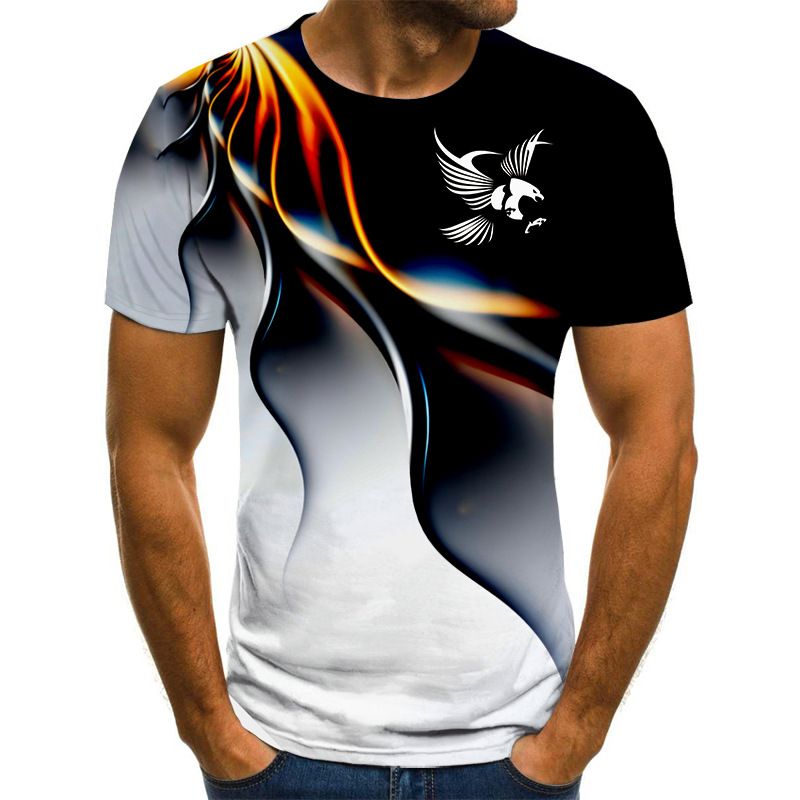 2025 Fashion Men's Shirt Summer Men's T-shirt 3D Eagle Print Breathable Street Style Gradient Color