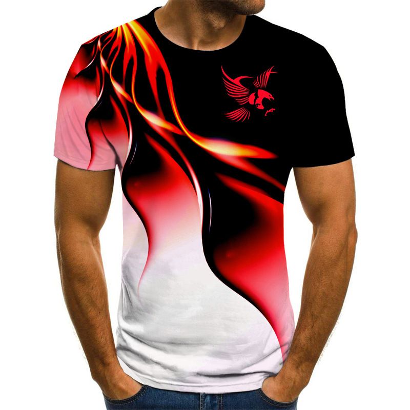 2025 Fashion Men's Shirt Summer Men's T-shirt 3D Eagle Print Breathable Street Style Gradient Color