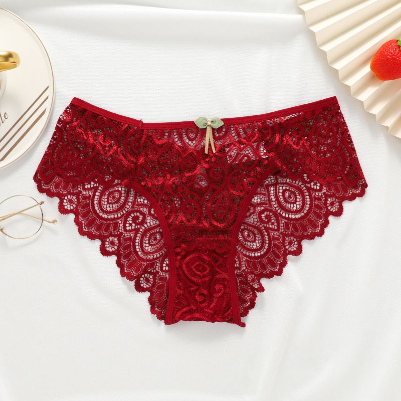 Hot selling high-end lace and lace women's triangle pants with water droplets, sexy mid waist women's underwear, plus size, Amazon foreign trade