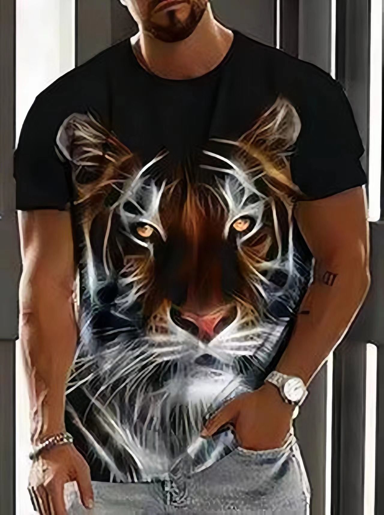 Manufacturer's Men's T-shirt Cross border 3D T-shirt Heat Sublimation Men's Short Sleeve Animal Tiger Printed European and American 3D T-shirt
