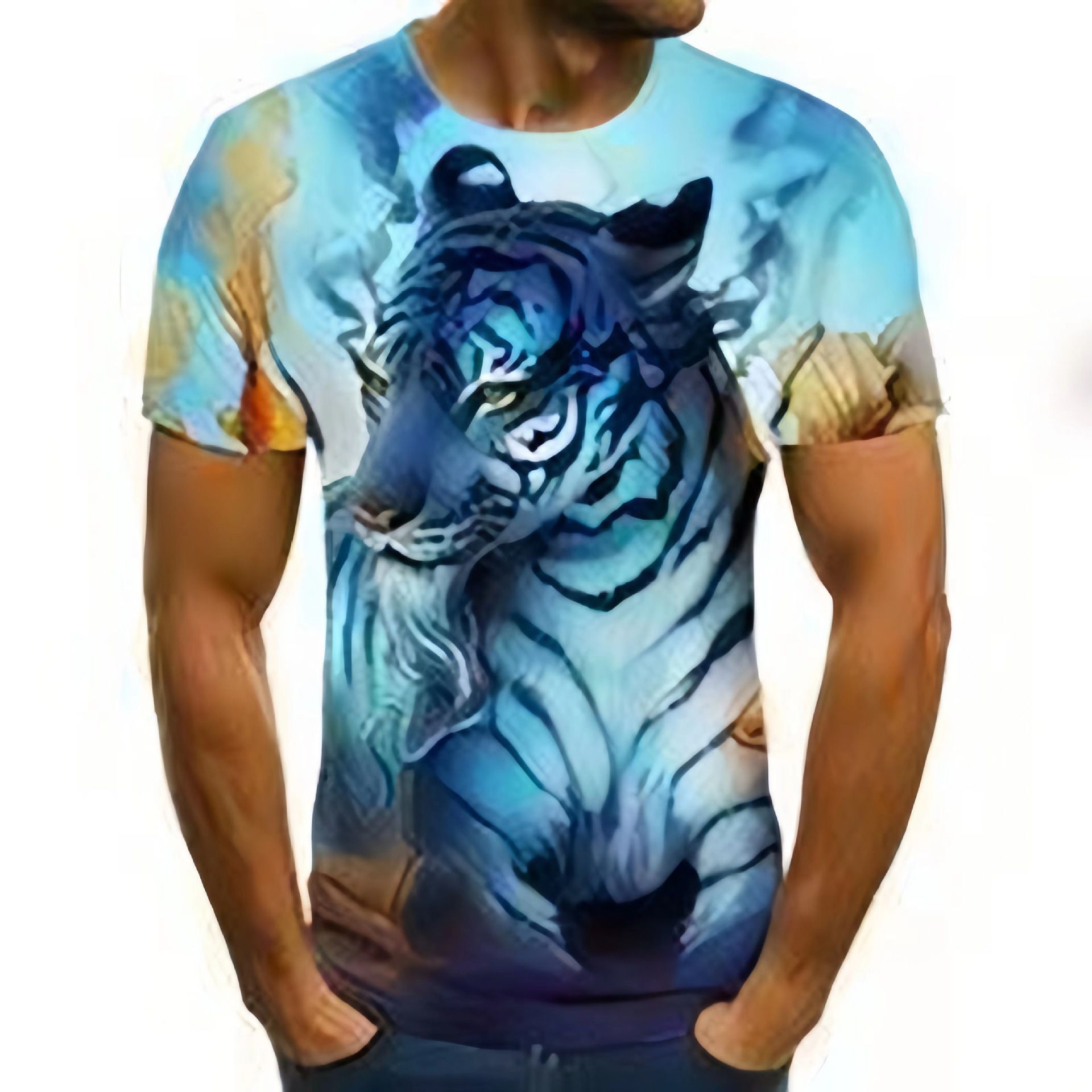 Manufacturer's Men's T-shirt Cross border 3D T-shirt Heat Sublimation Men's Short Sleeve Animal Tiger Printed European and American 3D T-shirt