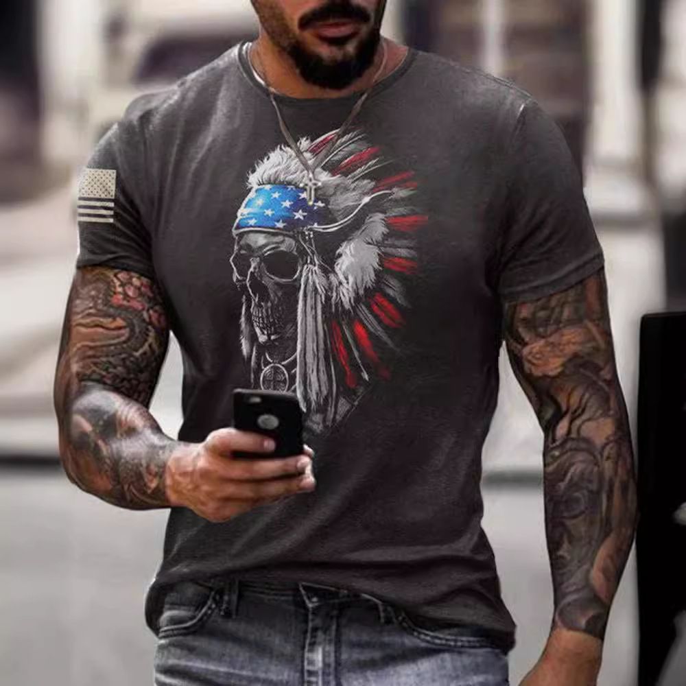 European and American cross-border men's T-shirt foreign trade exclusively for men's personalized 3D T-shirt digital printing round neck short sleeved manufacturer wholesale