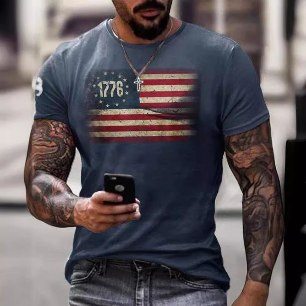 European and American cross-border men's T-shirt foreign trade exclusively for men's personalized 3D T-shirt digital printing round neck short sleeved manufacturer wholesale