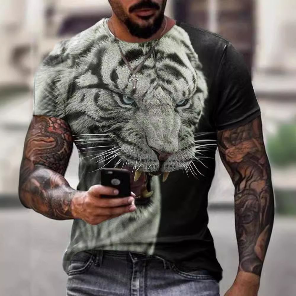 European and American cross-border men's T-shirt foreign trade exclusively for men's personalized 3D T-shirt digital printing round neck short sleeved manufacturer wholesale