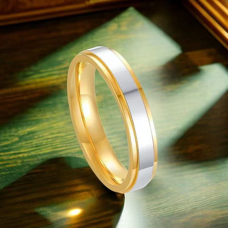 Stainless steel Wedding Ring Silver Gold Color Simple Design Couple Alliance Ring 4mm 6mm Width Band Ring for Women and Men Wide 4mm 5