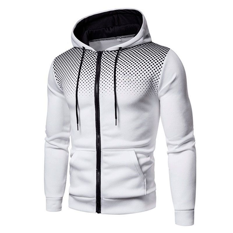 Cross border new autumn and winter men's zipper hooded cardigan sweatshirt, fashionable polka dot sweatshirt, European and American men's sportswear