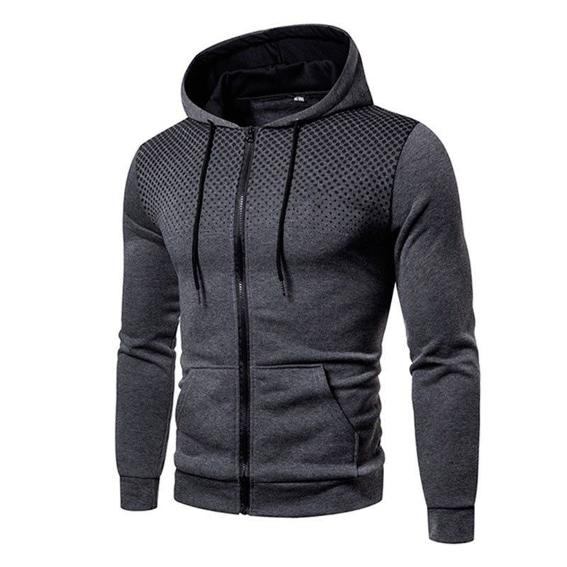 Cross border new autumn and winter men's zipper hooded cardigan sweatshirt, fashionable polka dot sweatshirt, European and American men's sportswear