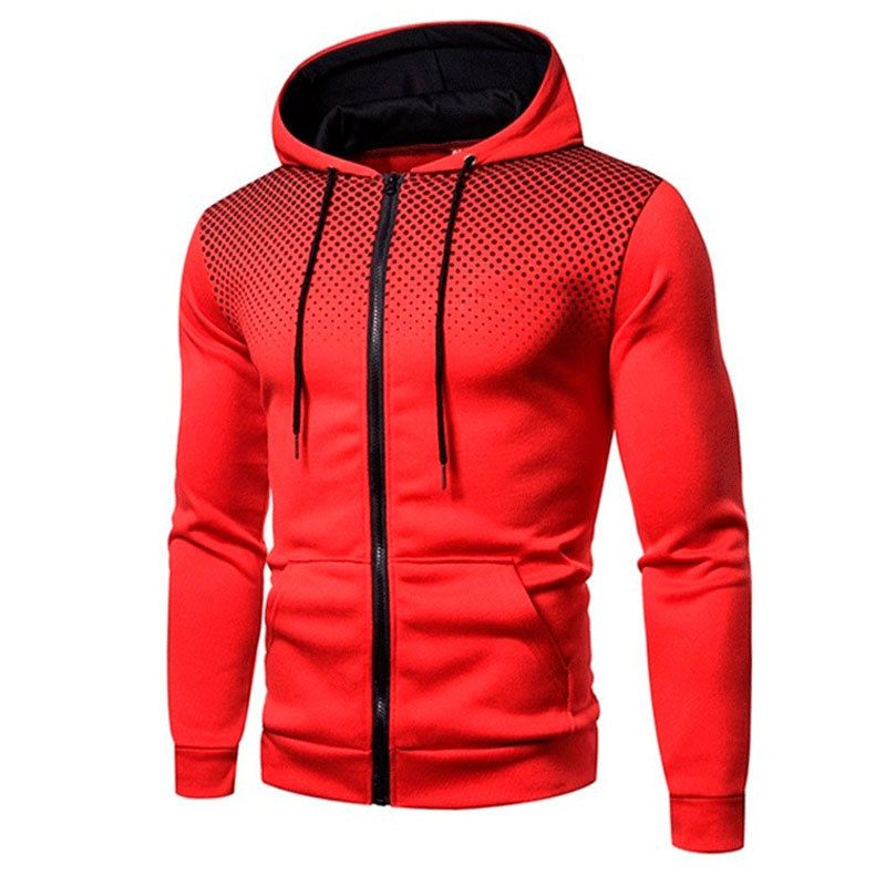 Cross border new autumn and winter men's zipper hooded cardigan sweatshirt, fashionable polka dot sweatshirt, European and American men's sportswear