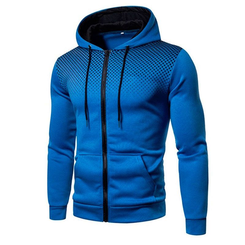 Cross border new autumn and winter men's zipper hooded cardigan sweatshirt, fashionable polka dot sweatshirt, European and American men's sportswear