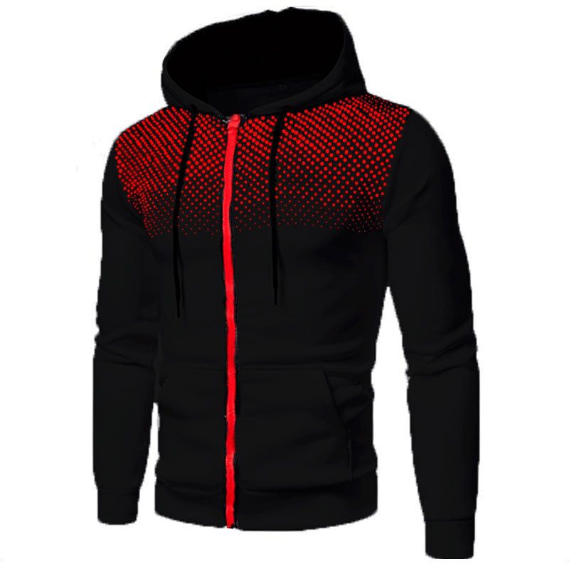 Cross border new autumn and winter men's zipper hooded cardigan sweatshirt, fashionable polka dot sweatshirt, European and American men's sportswear