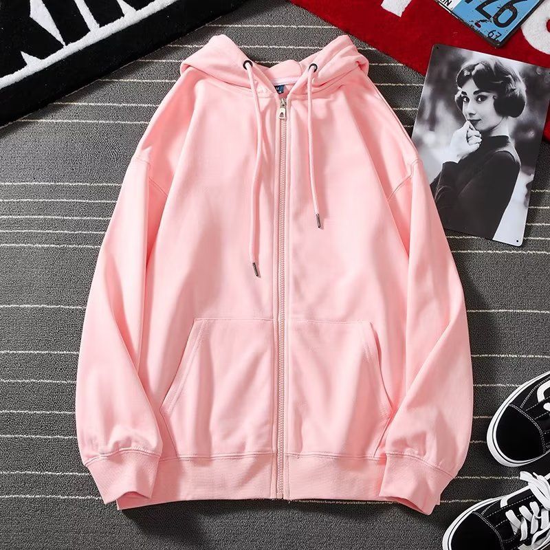 2022 hoodie men's autumn new item blue plus zipper casual loose cardigan hooded solid color versatile coat couple