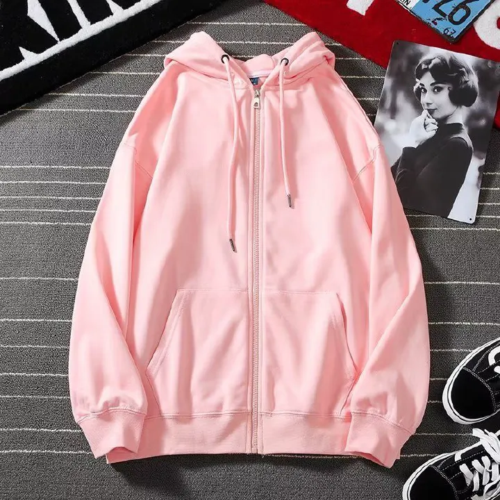 2022 hoodie men's autumn new item blue plus zipper casual loose cardigan hooded solid color versatile coat couple