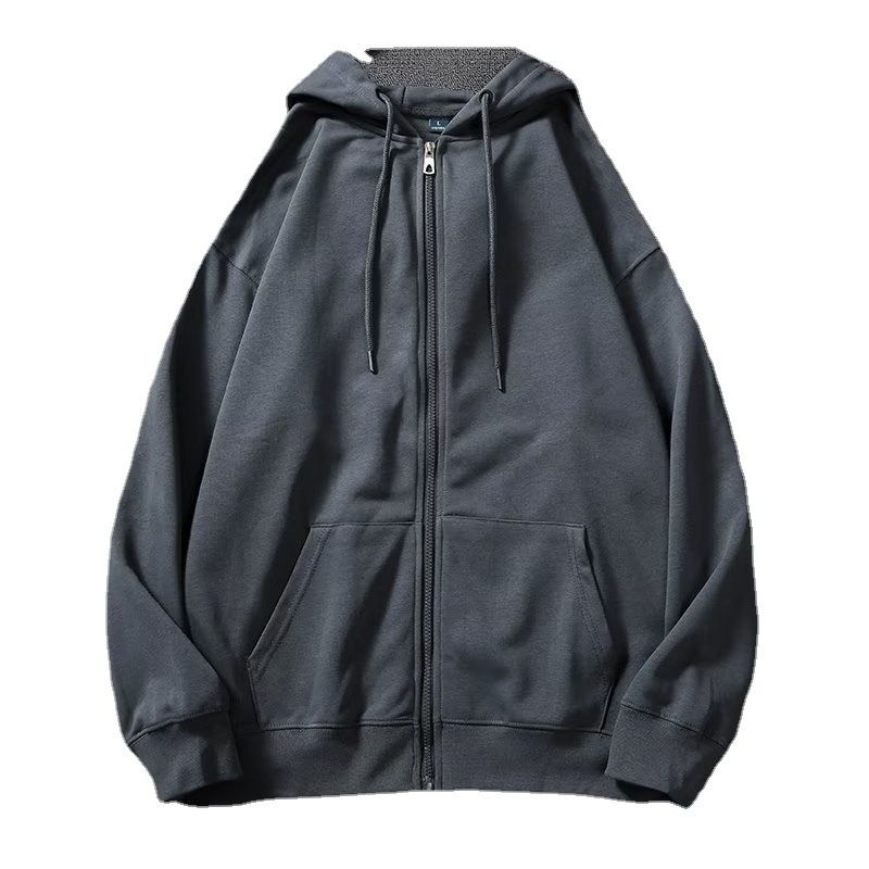 2022 hoodie men's autumn new item blue plus zipper casual loose cardigan hooded solid color versatile coat couple