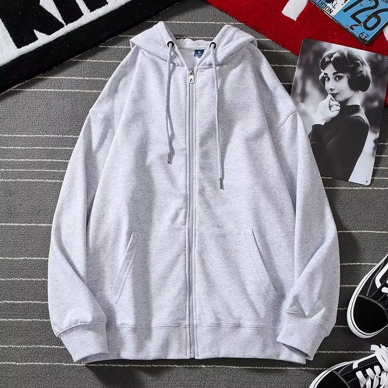 2022 hoodie men's autumn new item blue plus zipper casual loose cardigan hooded solid color versatile coat couple