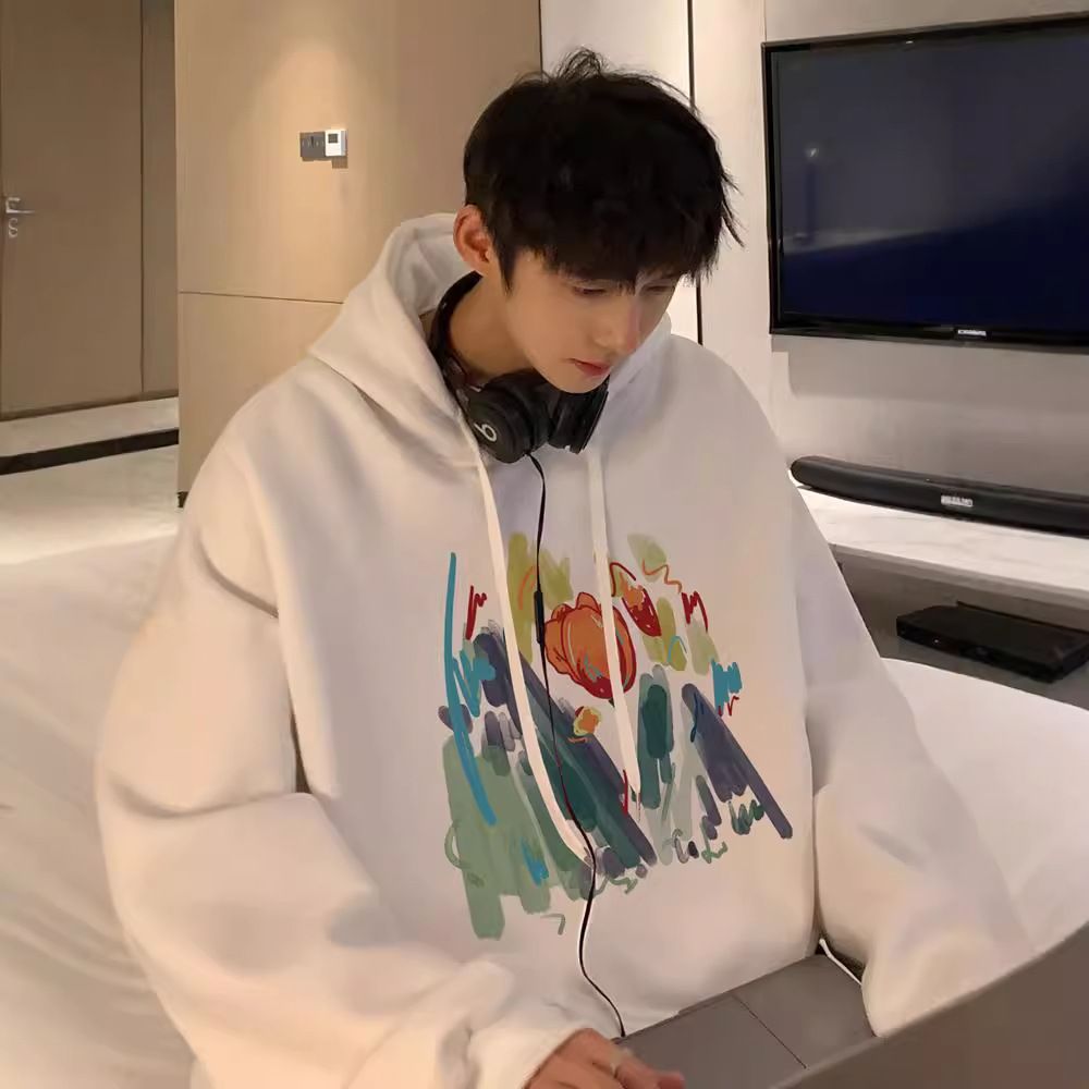 Fashionable versatile niche hoodie men's spring and autumn fashion brand high weight double-layer hooded sweatshirt oversized couple jacket