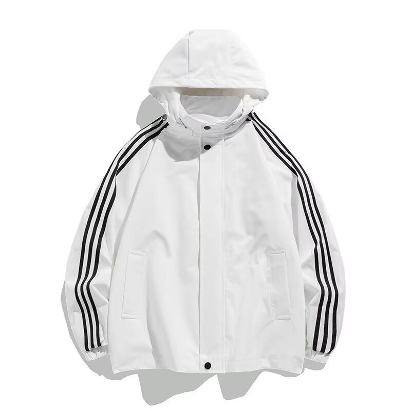 Autumn and winter men's jacket, teenage plus loose three bar sports outdoor hooded top, windproof and waterproof jacket
