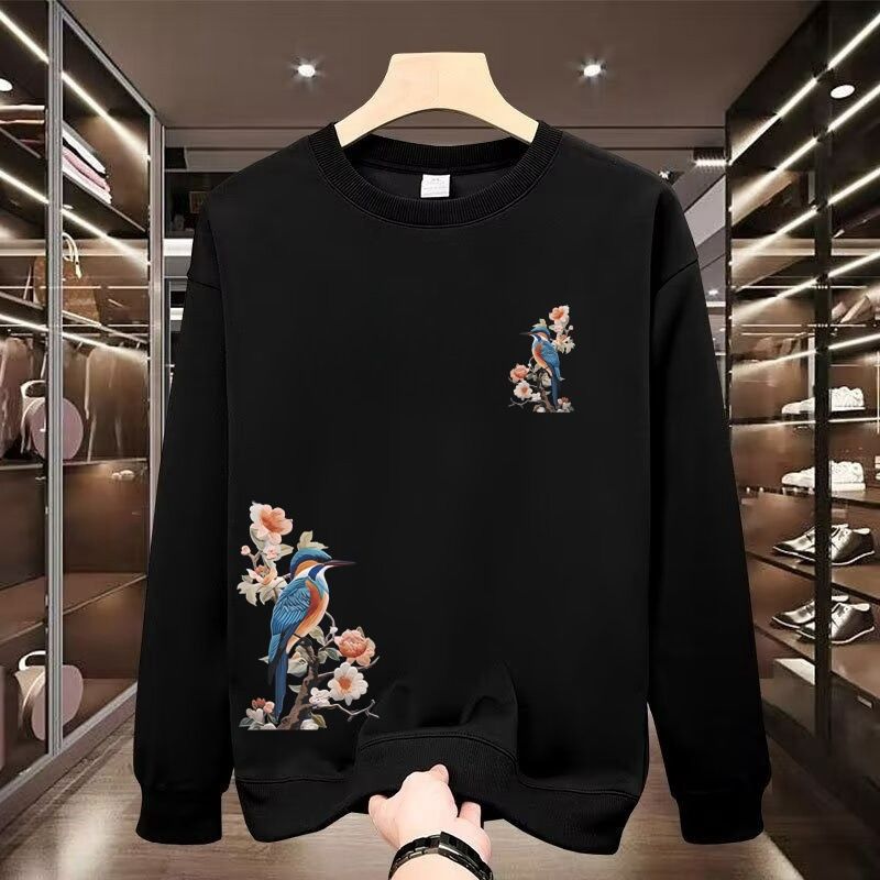 Middle aged and young men's tops, trendy men's hoodies, men's 2025 new styles, spring and autumn styles, loose round neck, casual, regular American style, cool and stylish