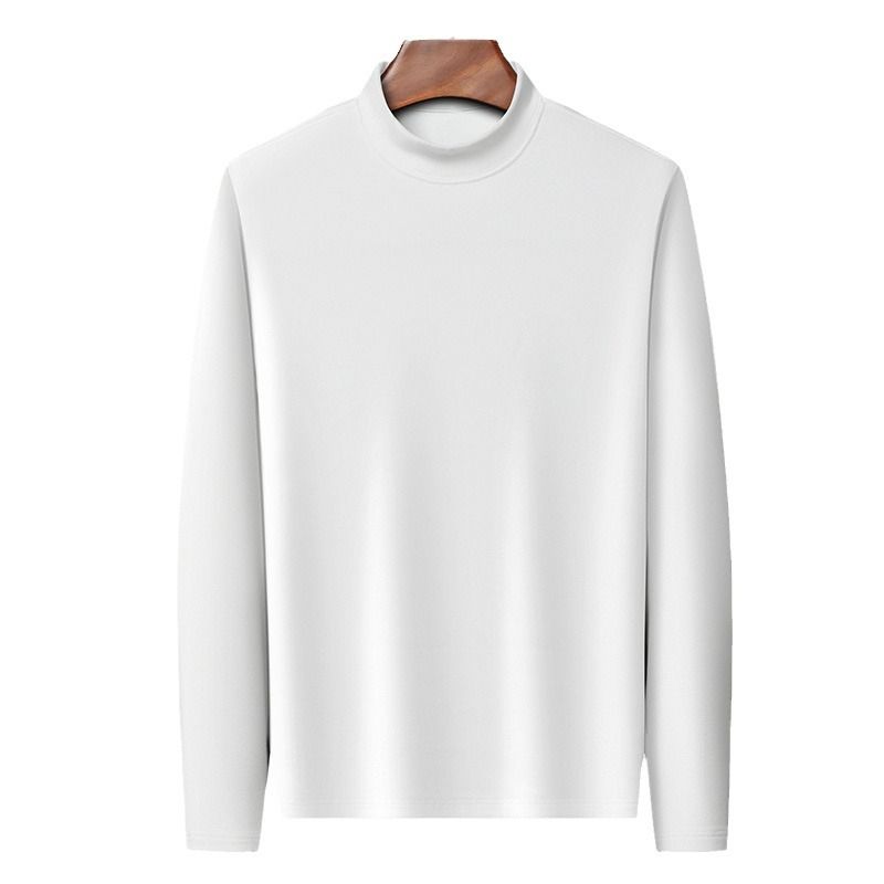 Autumn German velvet semi high neck middle-aged men's hoodie Korean version warm elastic round neck pullover base shirt for men