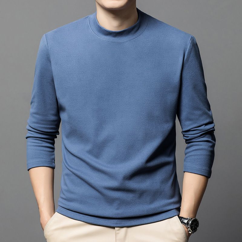 Autumn German velvet semi high neck middle-aged men's hoodie Korean version warm elastic round neck pullover base shirt for men