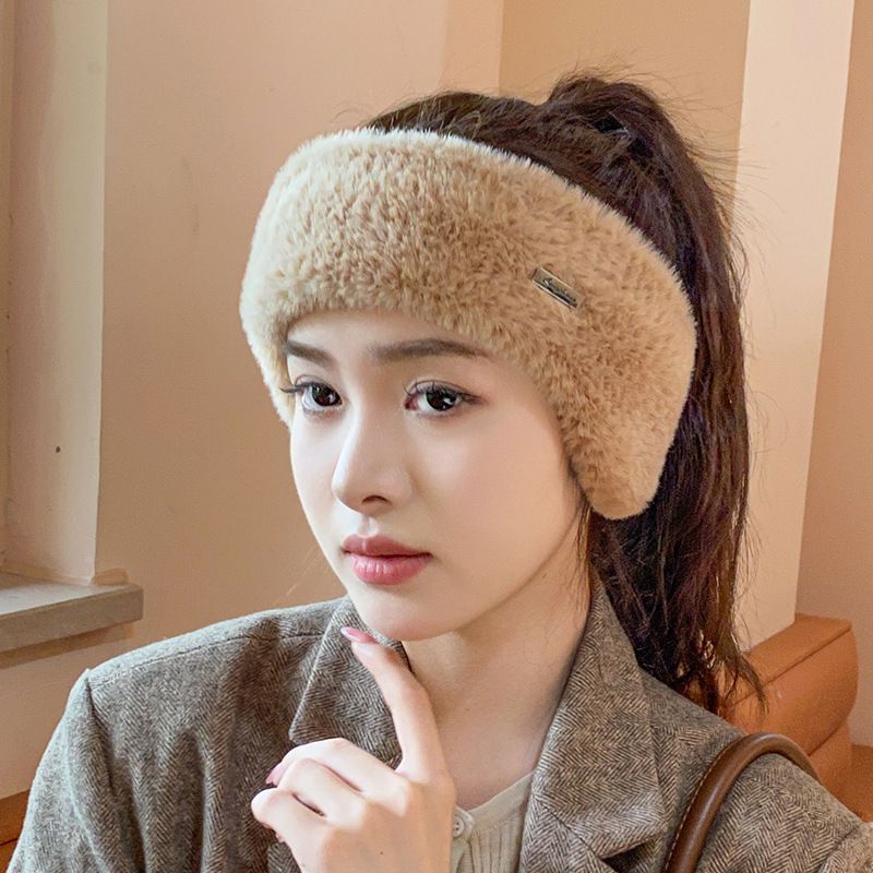 Plush hollow top ear warmers for women, autumn and winter outdoor running and cycling, imitation mink plush warm ear tips, hair bands, hats