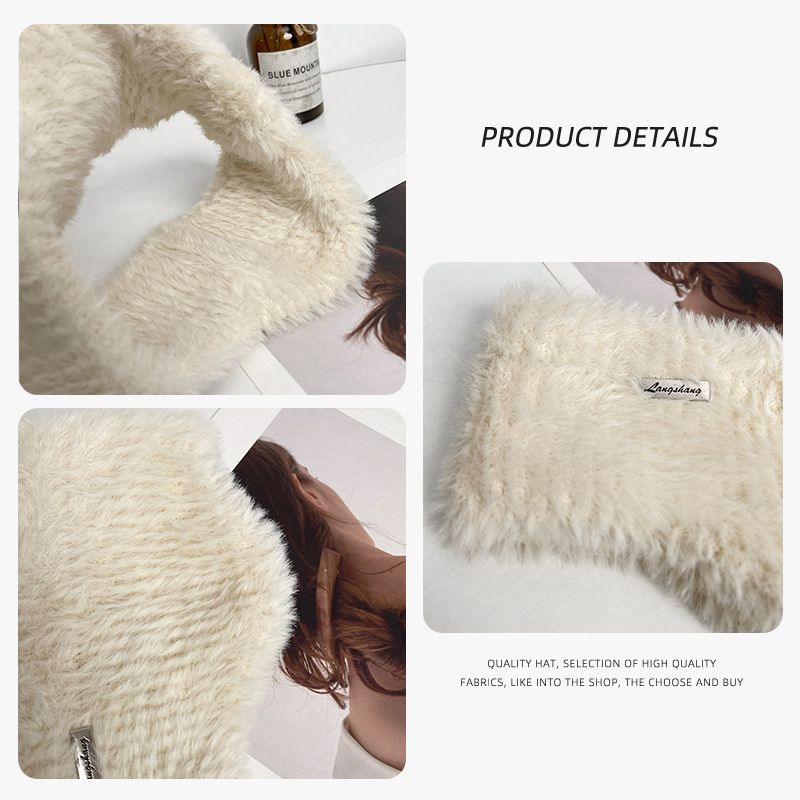 Plush hollow top ear warmers for women, autumn and winter outdoor running and cycling, imitation mink plush warm ear tips, hair bands, hats