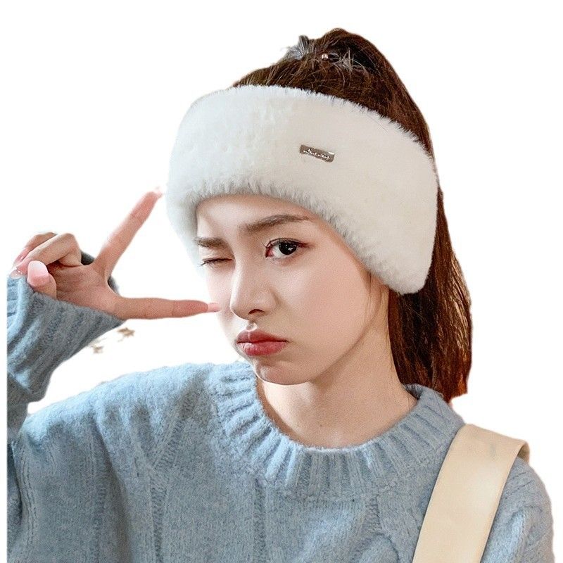 Plush hollow top ear warmers for women, autumn and winter outdoor running and cycling, imitation mink plush warm ear tips, hair bands, hats