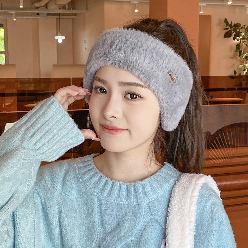 Plush hollow top ear warmers for women, autumn and winter outdoor running and cycling, imitation mink plush warm ear tips, hair bands, hats
