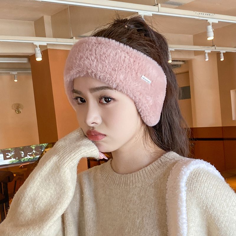 Plush hollow top ear warmers for women, autumn and winter outdoor running and cycling, imitation mink plush warm ear tips, hair bands, hats