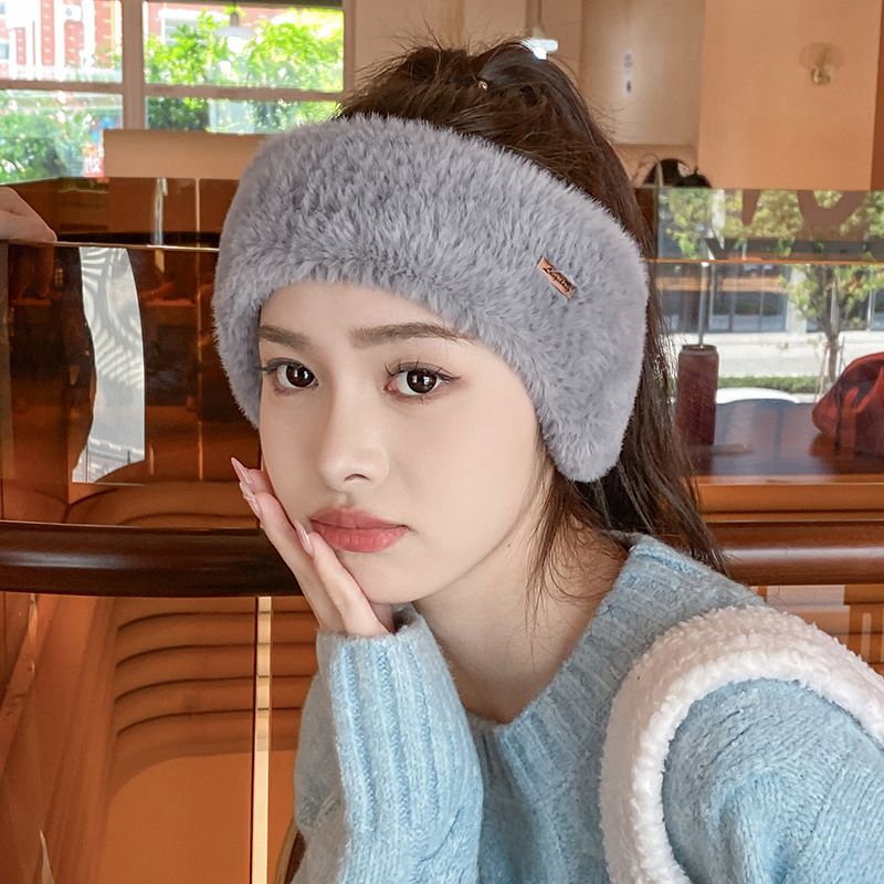 Plush hollow top ear warmers for women, autumn and winter outdoor running and cycling, imitation mink plush warm ear tips, hair bands, hats