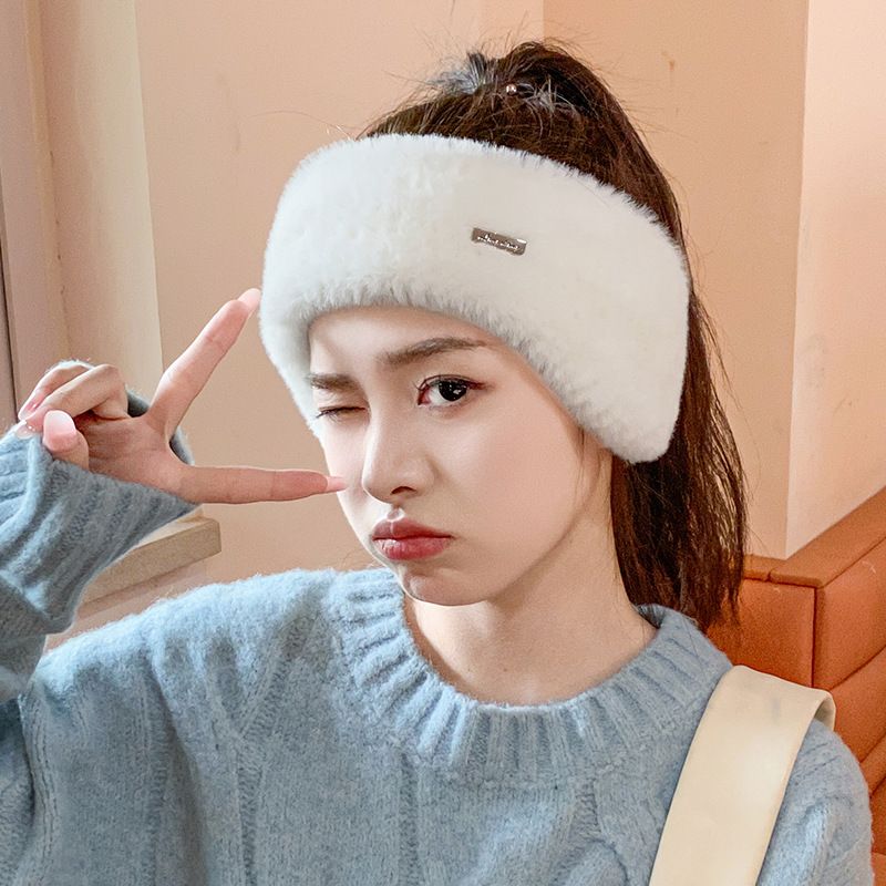 Plush hollow top ear warmers for women, autumn and winter outdoor running and cycling, imitation mink plush warm ear tips, hair bands, hats