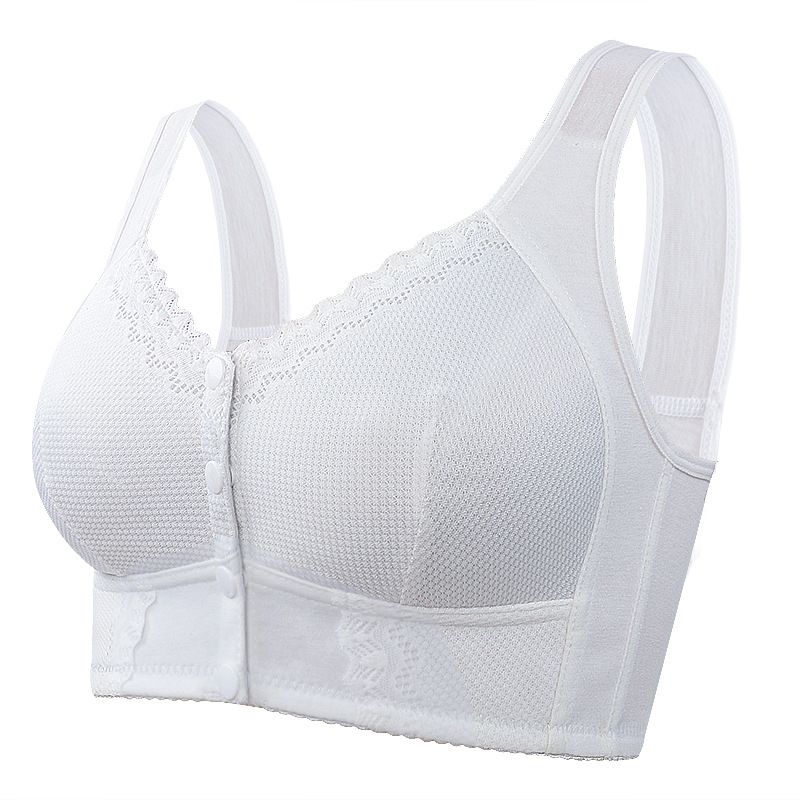 3pcs Plus size soft cotton thin cup front button  underwear for women, lace without steel ring vest style text bra