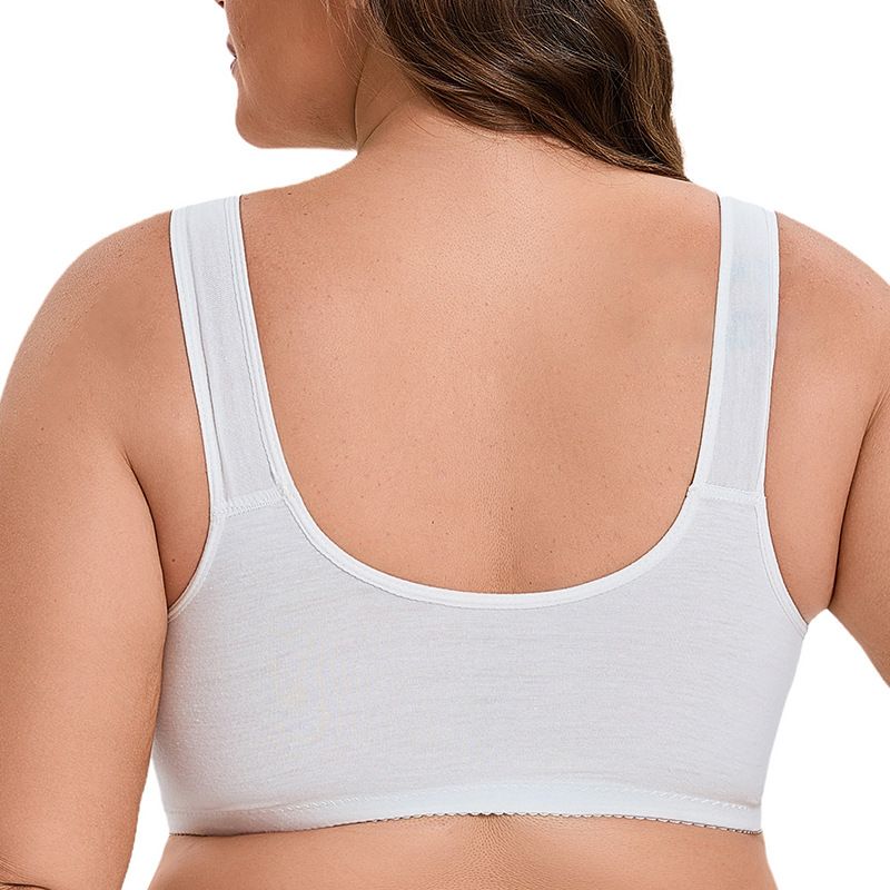 3pcs Plus size soft cotton thin cup front button  underwear for women, lace without steel ring vest style text bra