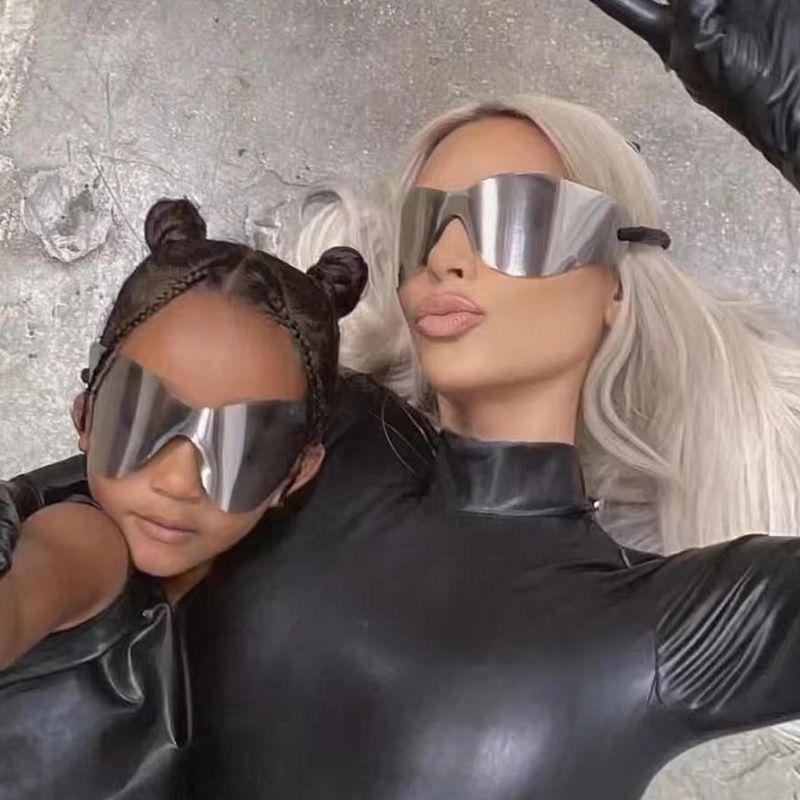 Kanye Y2K Sunglasses Women's Sunscreen Cycling Sports Windproof Sunglasses European and American Personalized Frameless Integrated Glasses Men's Glasses