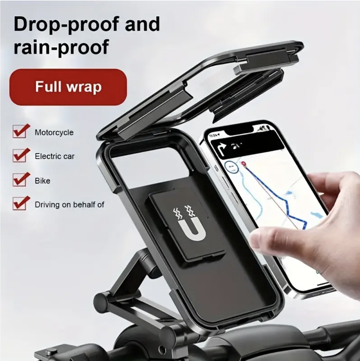 Waterproof Motorcycle Phone Holder, ABS Material, Magnetic Absorption, Telescopic Design, Rainproof Bicycle & Electric Bike Mount for Navigation