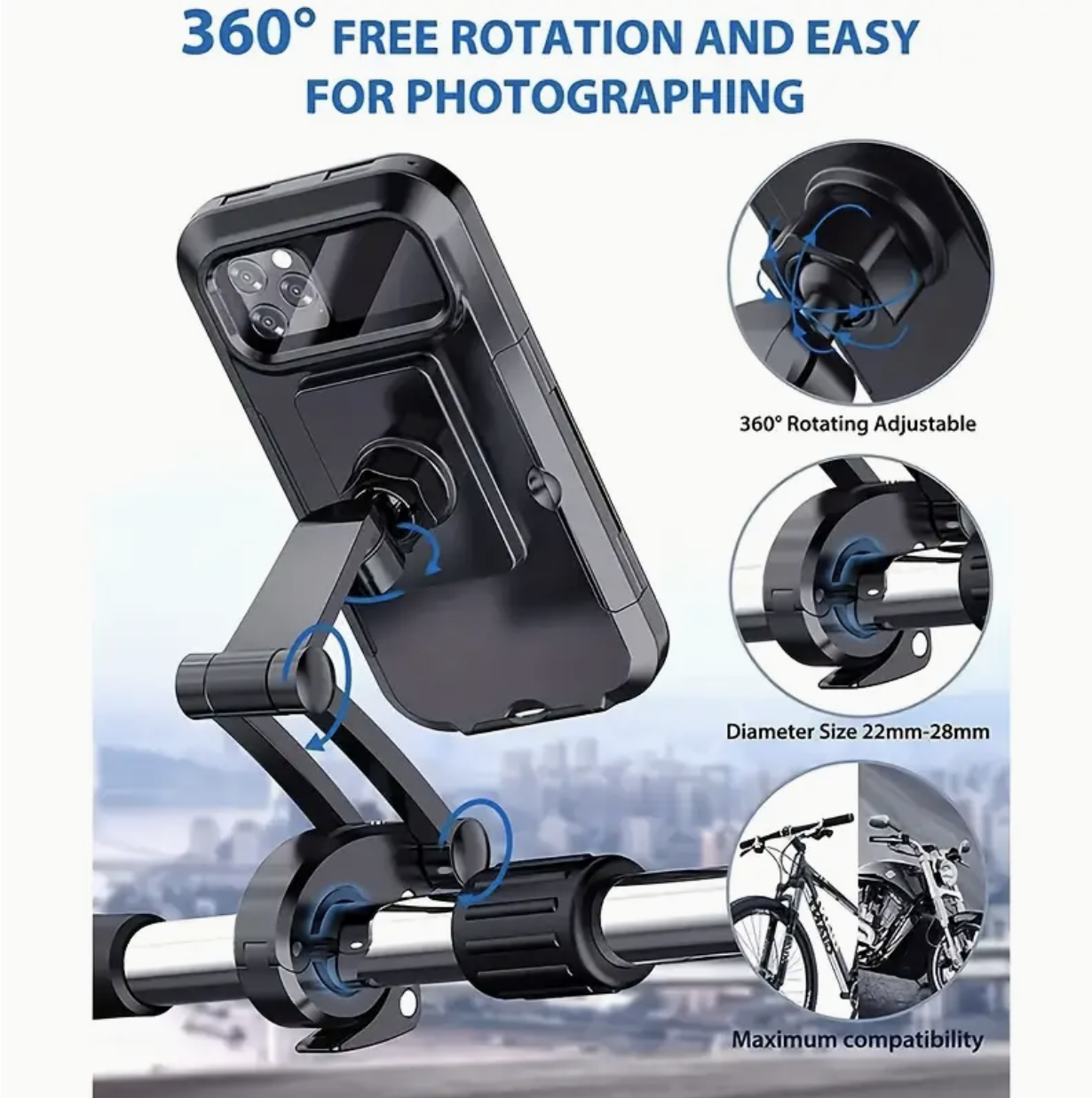 Waterproof Motorcycle Phone Holder, ABS Material, Magnetic Absorption, Telescopic Design, Rainproof Bicycle & Electric Bike Mount for Navigation