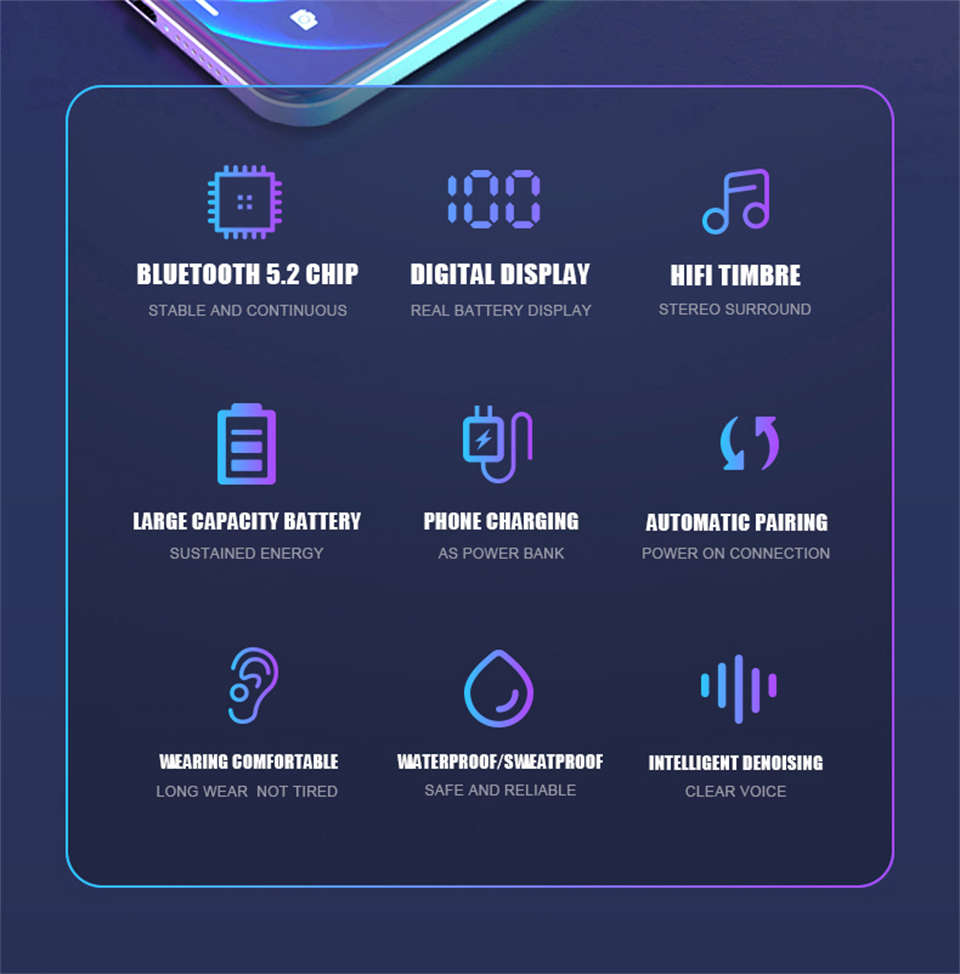 Touch Control Earbuds BT 5.2 Waterproof Wireless Noise Cancelling TWS Gaming In-Ear Headphones Earphones