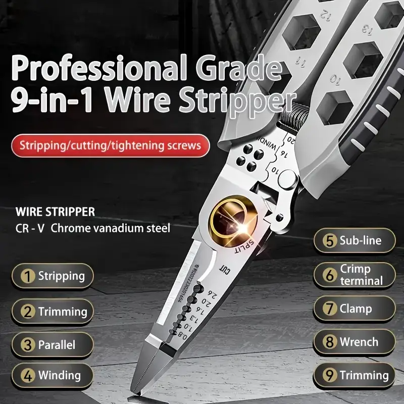 9-in-1 Multifunctional Sharp Cutting Pliers: Quick Stripping, Thick Spring, Convenient, Labor-saving, Crimping, Stripping, Cutting for Mechanical and Automotive Maintenance